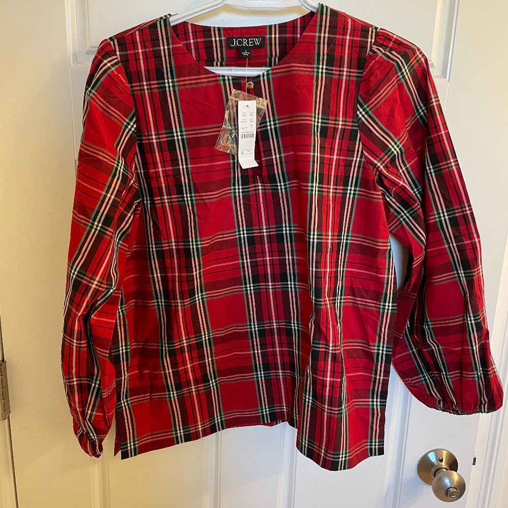 J. Crew Red Plaid Blouse